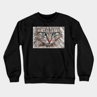 White Cat With Blue Eyes Face Digital Painting Crewneck Sweatshirt